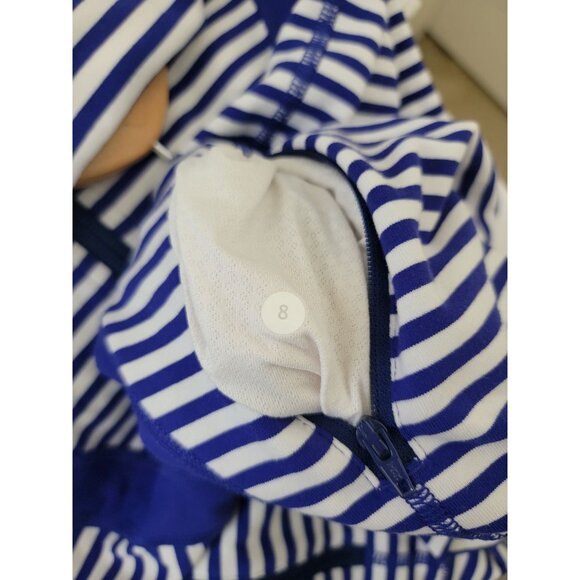 Lululemon IN STRIDE Blue & White Striped Full-Zip Athletic Jacket w/Thumbholes 8 - Picture 9 of 12